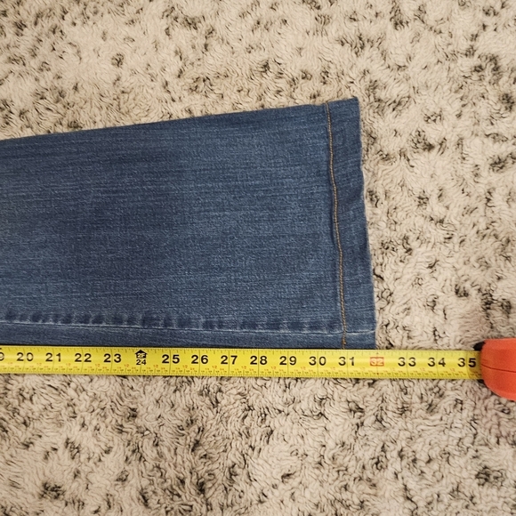 Spanx SZ M Blue Pull On Stretch Flared Retro Jeans Pants High Rise - Picture 9 of 12